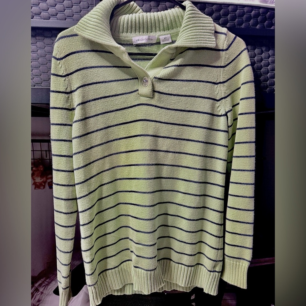 Vintage green striped collared sweater